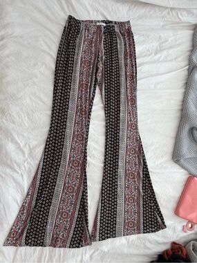 Boho Stripe Print Flare Pants - Black & Pink